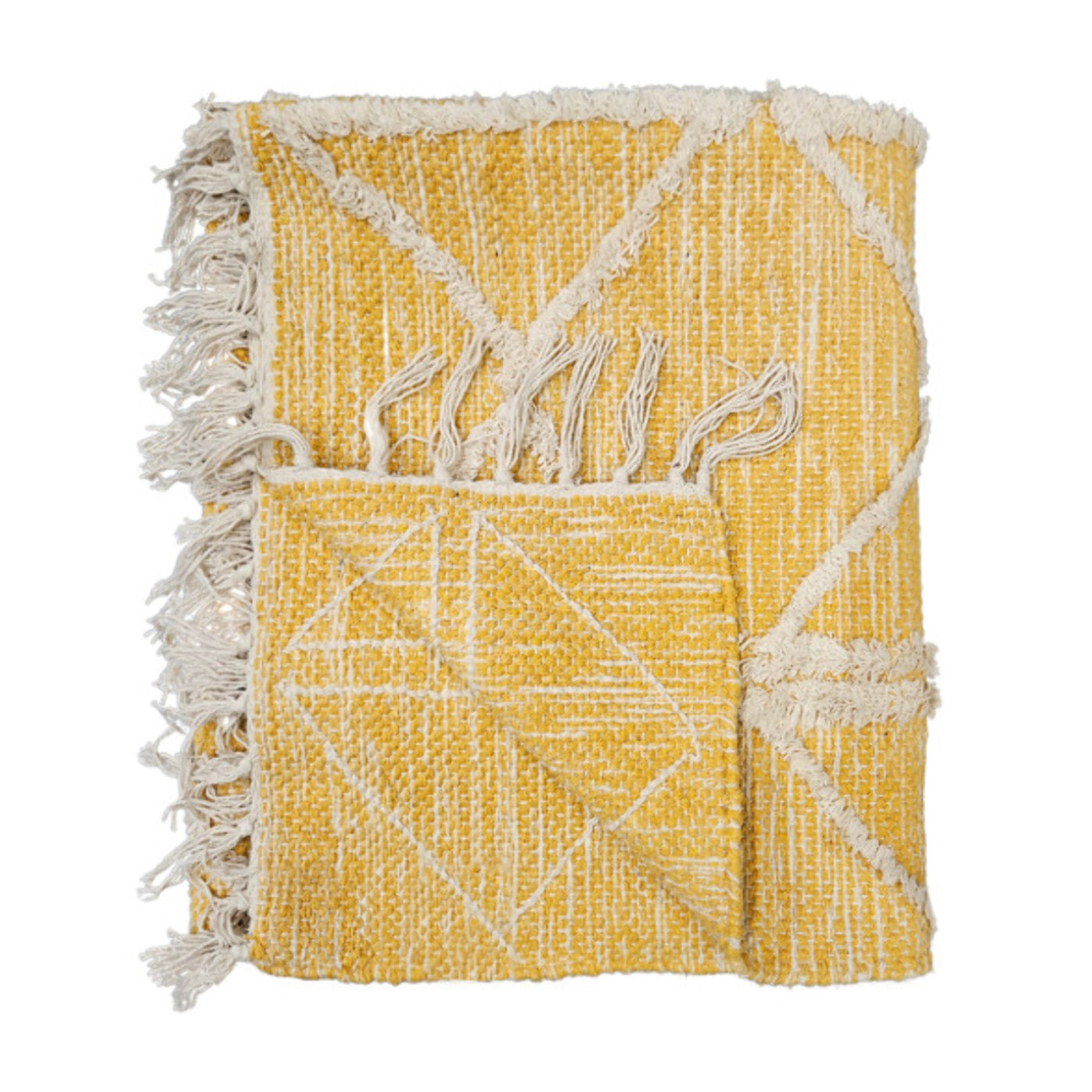 Tapis berbère jaune motifs losanges avec franges 90x150cm - MARA