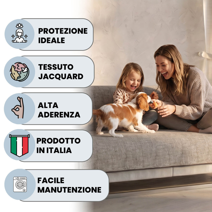 COPRIDIVANO COMFORT, Antiscivolo, Cotone+Microfibra+Fibre Varie, Made in Italy - MARRONE