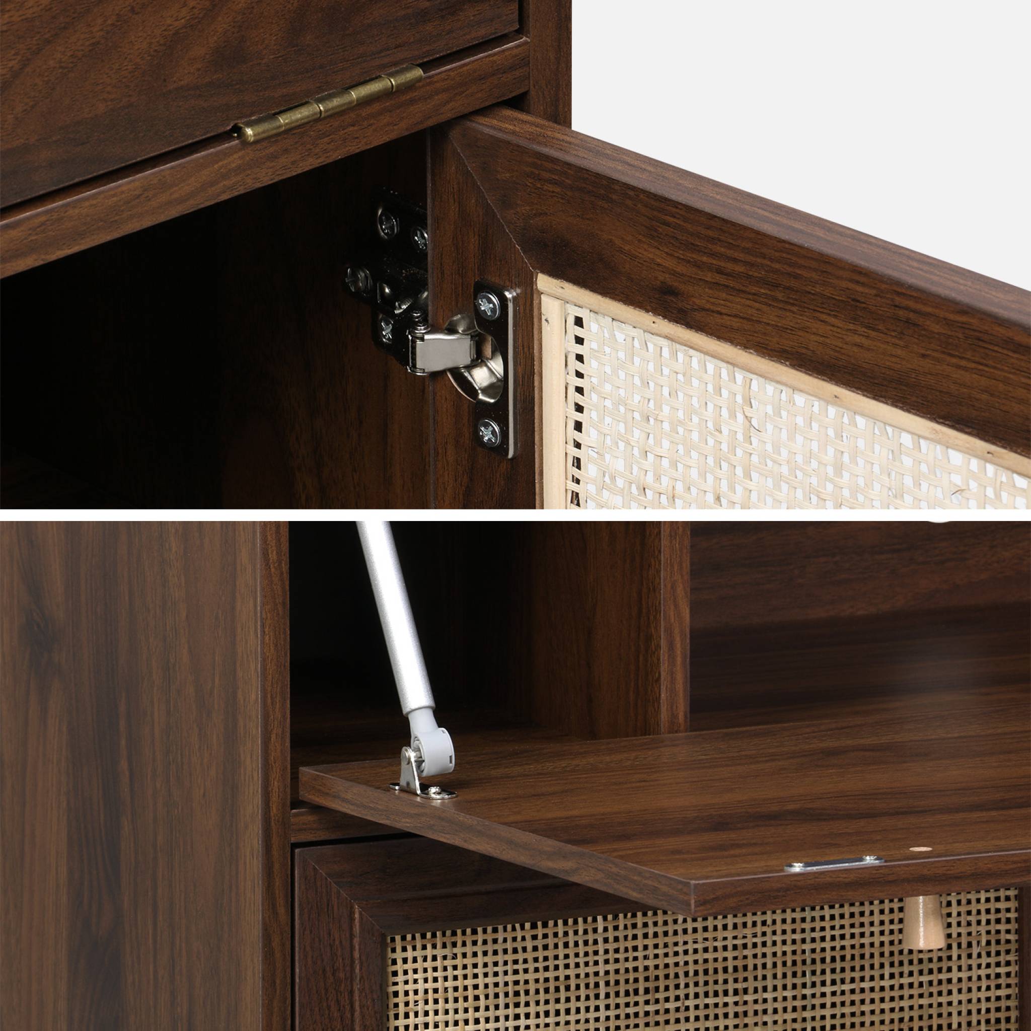 Bureau secrétaire décor bois et cannage 2 portes BOHÈME