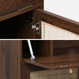 Bureau secrétaire décor bois et cannage 2 portes BOHÈME