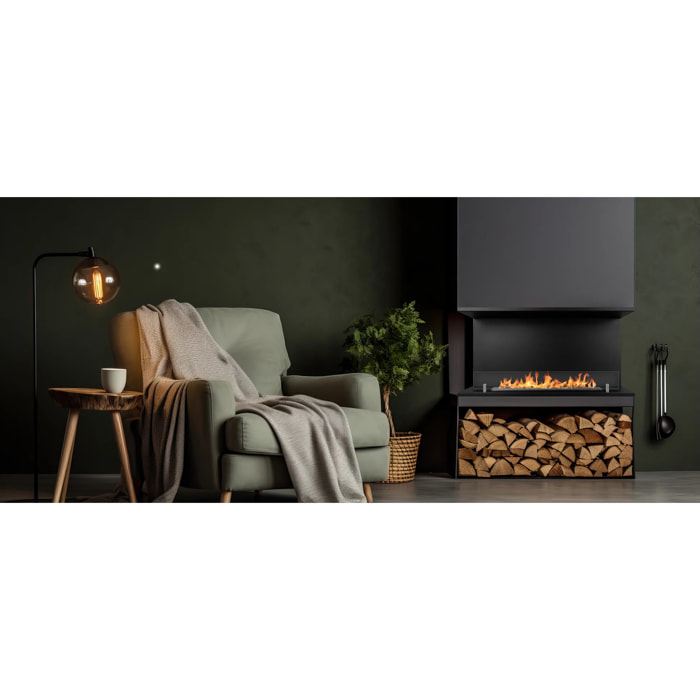 Trevi 90 - Camino a Bioetanolo da Incasso Trifacciale 90x45x24,5 cm con Bruciatore 1,5lt in Acciaio