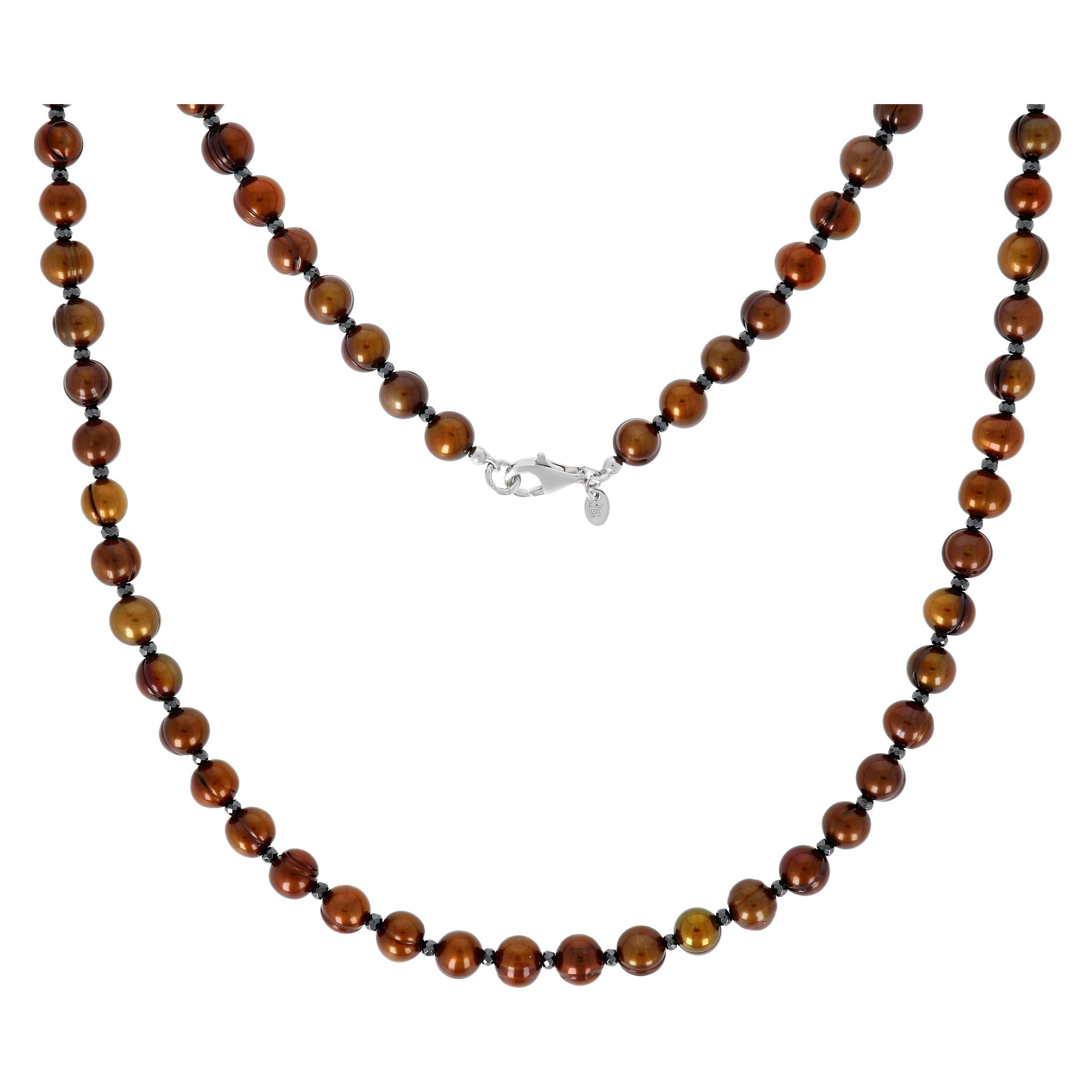 PERLAVIVA - Collana Lunga con Ematite e Perle d'Acqua Dolce Marroni Ø 8 mm