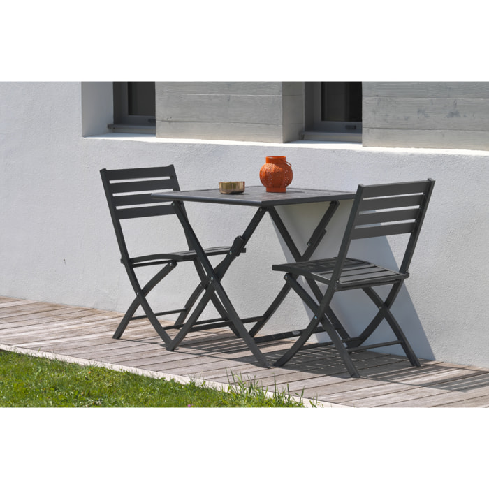 MARIUS - Ensemble repas de jardin 2 places en aluminium gris anthracite