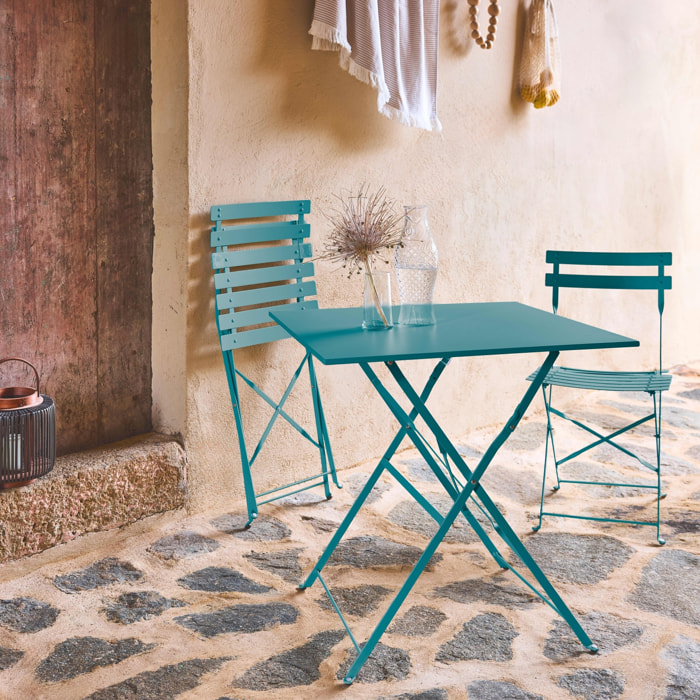 Table de jardin bistrot pliante métal + 2 assises EMILIA
