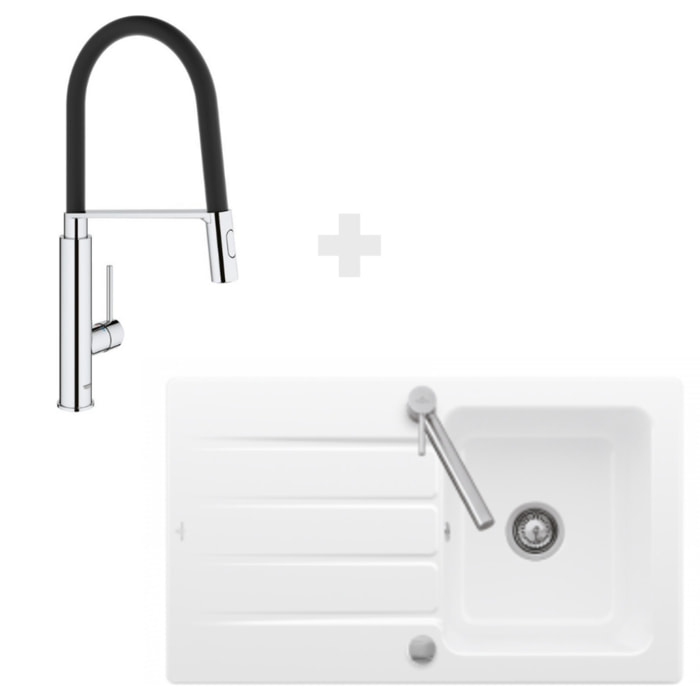 Evier 86 x 51 cm Architectura 50 Blanc + Robinet cuisine GROHE Concetto