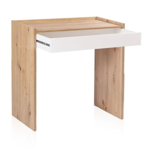 Mesa de escritorio con cajón Dess Blanco Artik (Blanco Mate) - Roble Nodi