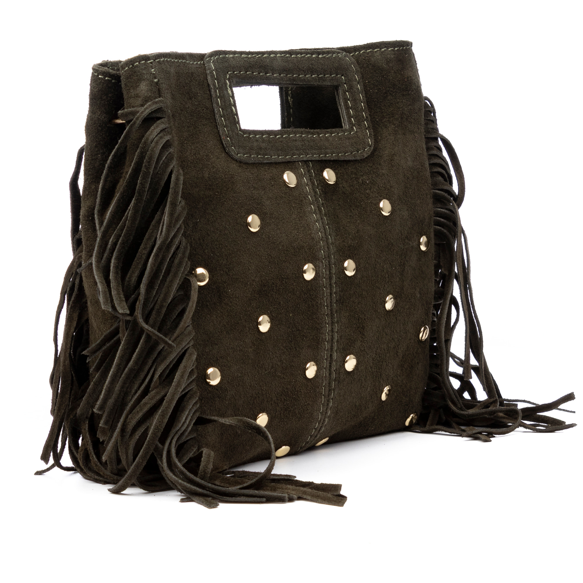 Barbata borsa a tracolla donna. Vera pelle Scamosciata con borchie decorative.