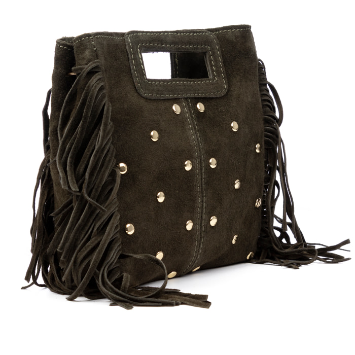 Barbata borsa a tracolla donna. Vera pelle Scamosciata con borchie decorative.