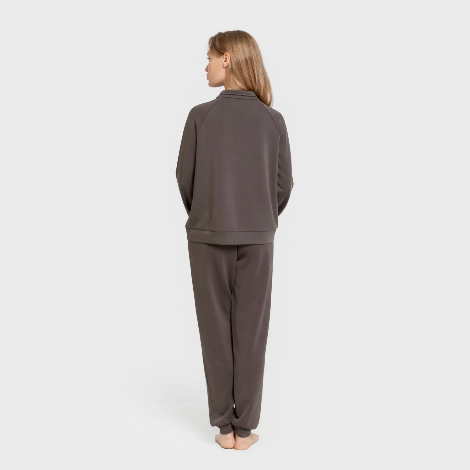 Felpa con mezza zip in stile modal da donna grigio marengo