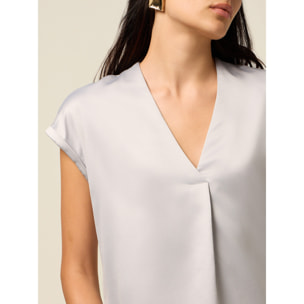 Oltre - T-shirt bimaterica con scollo a V - Grigio