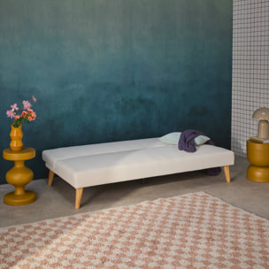 Canapé banquette convertible 3 places bouclette blanche piètement bois d'hévéa L 180 x P 100 x H 74.5 cm - Tom
