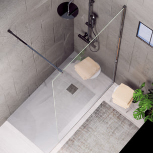 Paroi de Douche | Panneau Fixe | 110 X 195 cm | Profil Noir | Verre Tempéré de 8 mm d'Épaisseur | Traitement Anti-Calcaire | Alday