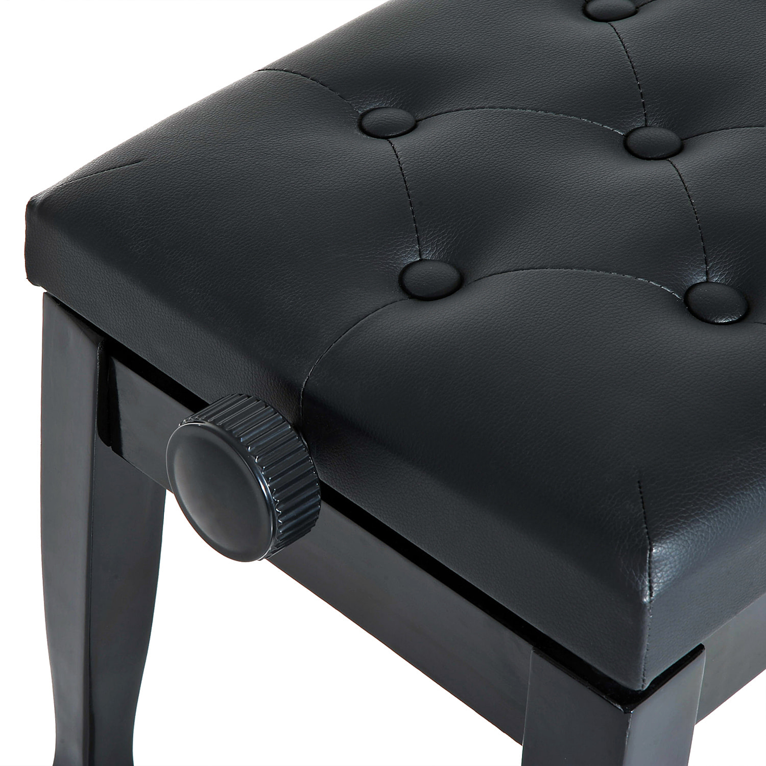 Banco de Piano, Altura Ajustable, Banqueta de Piano con Asiento de Cuero Sintético, Patas de Madera, Carga Máxima 200 kg, 64x35x55 cm, Negro