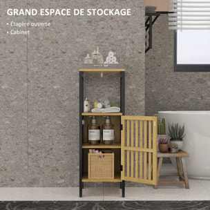 Meuble bas salle de bain - porte, 3 étagères - MDF noir bambou verni
