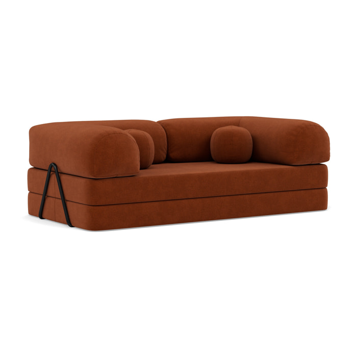 Nebula - Canapé 3 places convertible en velours texturé - Terracotta