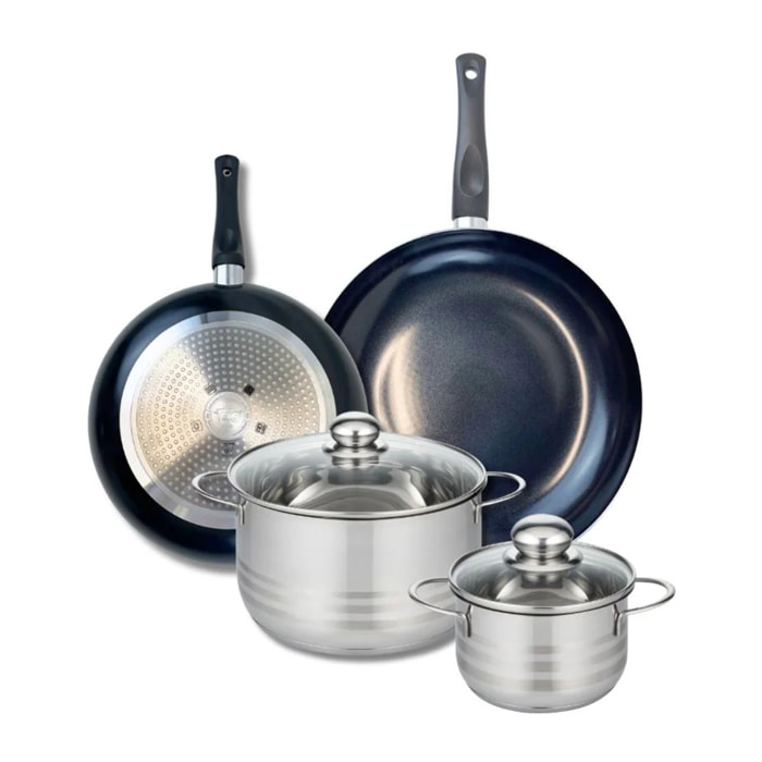 Ensemble de 2 Poêles de cuisson 24 et 28 cm et 2 faitouts 14 et 20 cm Elo Prima Brillant