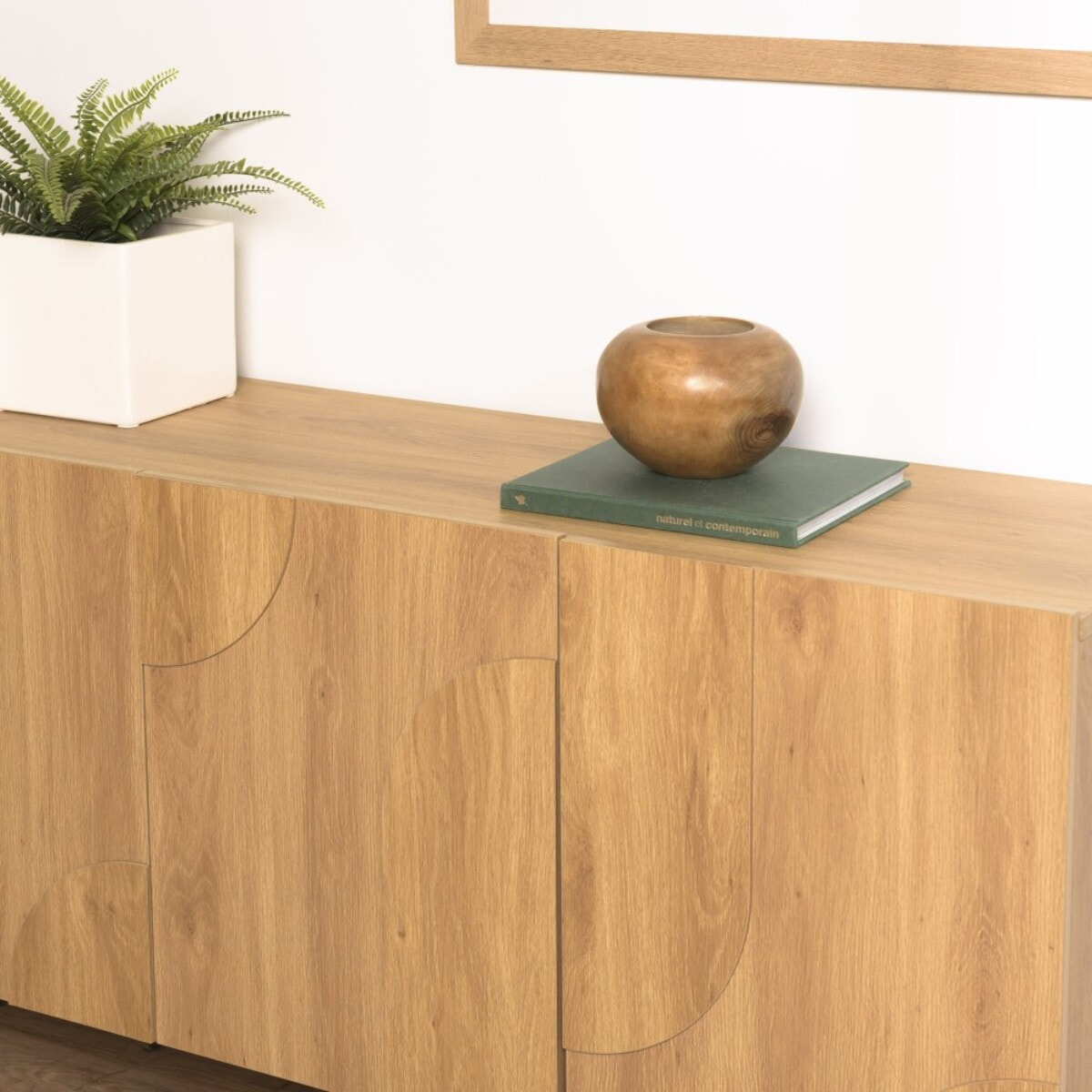 ETHAN - Buffet couleur naturelle 4 portes décor motif arrondi