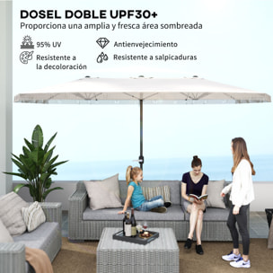 Sombrilla Doble 4,5x2,65 m Sombrilla Terraza Exterior con Manivela Manual Resistente al Agua y Protección UV30+ Sombrilla Grande para Terraza Playa Piscina Crema