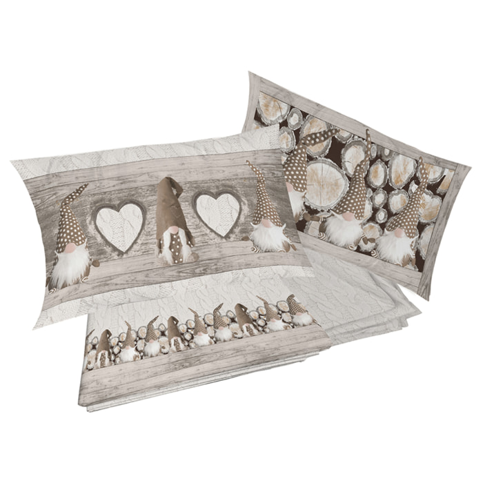 Completo letto in flanella gnomi beige flanella 100% cotone