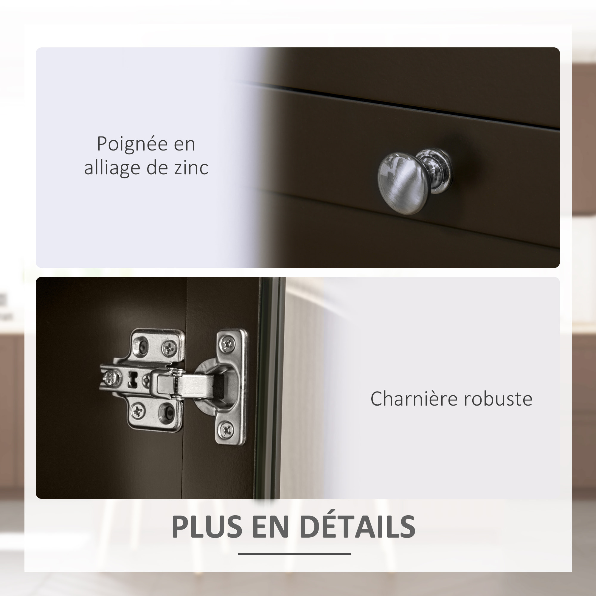 Buffet style classique chic multi-rangement 2 portes 2 étagères réglables 2 tiroirs coulissants placard 2 portes MDF noir plateau aspect bois clair