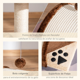 árbol Rascador para Gatos Pequeño Altura 40 cm de 2 Niveles con Poste Tablero para Rascar Plataformas y Juguete de Bola Colgante 35,5x37x46 cm Marrón