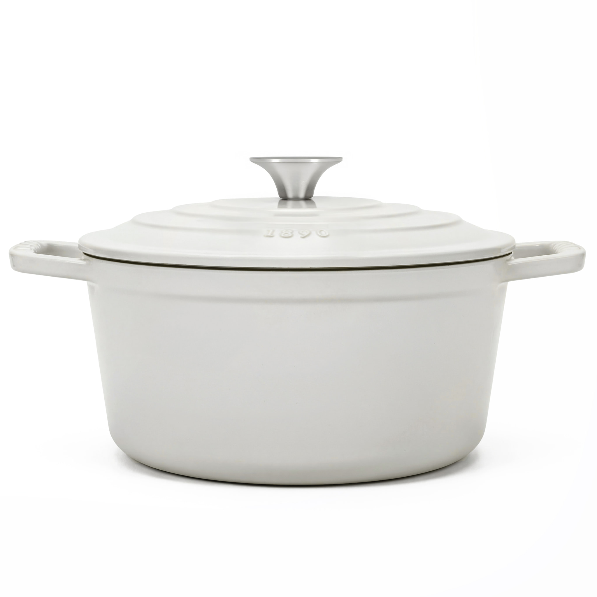 La Fonderie 1890 IENA25, Cacerola de hierro fundido, 25cm, capacidad 4,7L, beige, compatible con todos los fuegos, inducción, gas, parrilla y horno.