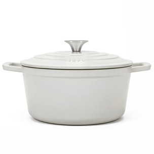 La Fonderie 1890 IENA25, Cacerola de hierro fundido, 25cm, capacidad 4,7L, beige, compatible con todos los fuegos, inducción, gas, parrilla y horno.