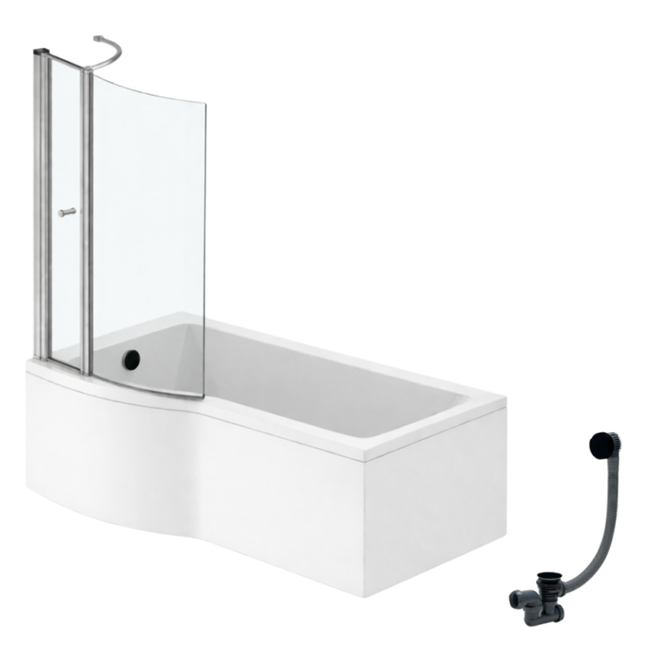 Pack baignoire bain douche 150 x 80 cm gauche Connect Air + tablier + pare bain avec volet + vidage Noir mat