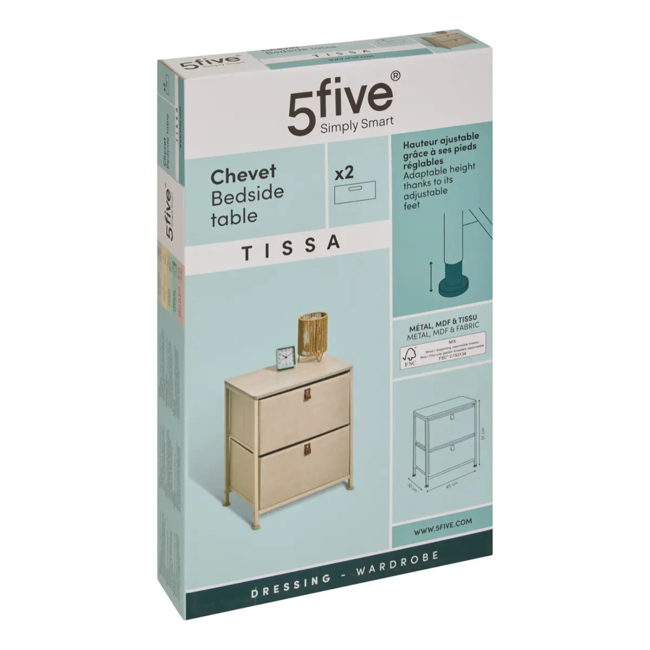 Chevet Tissa 2 tiroirs beige