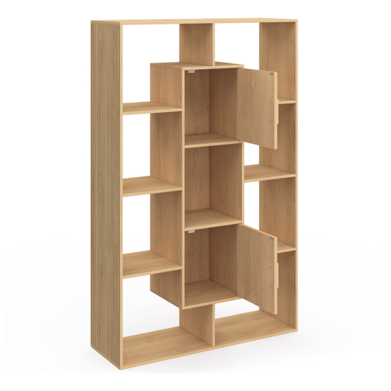 Etagère bibliothèque Faustine effet lattes 11 compartiments 143cm