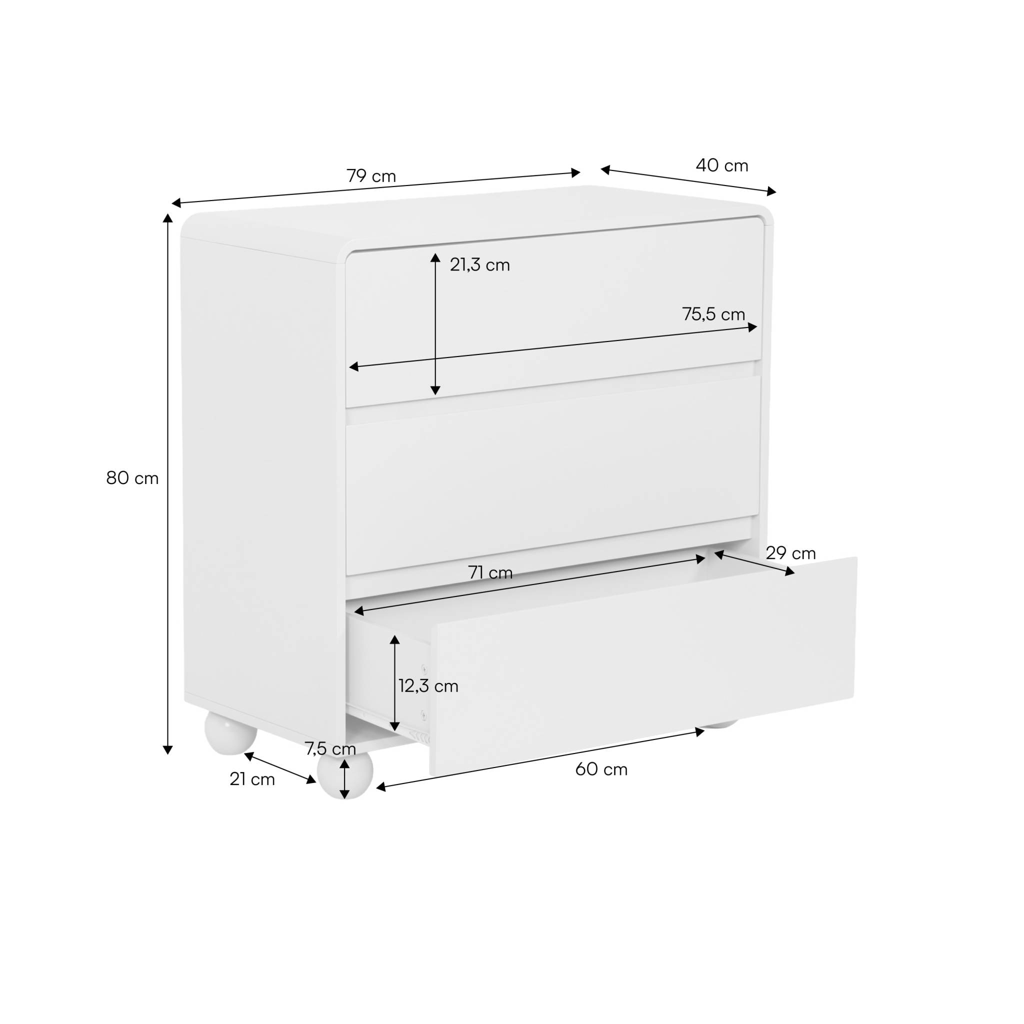 Commode enfant décor bois laqué 3 tiroirs NOUSHKA