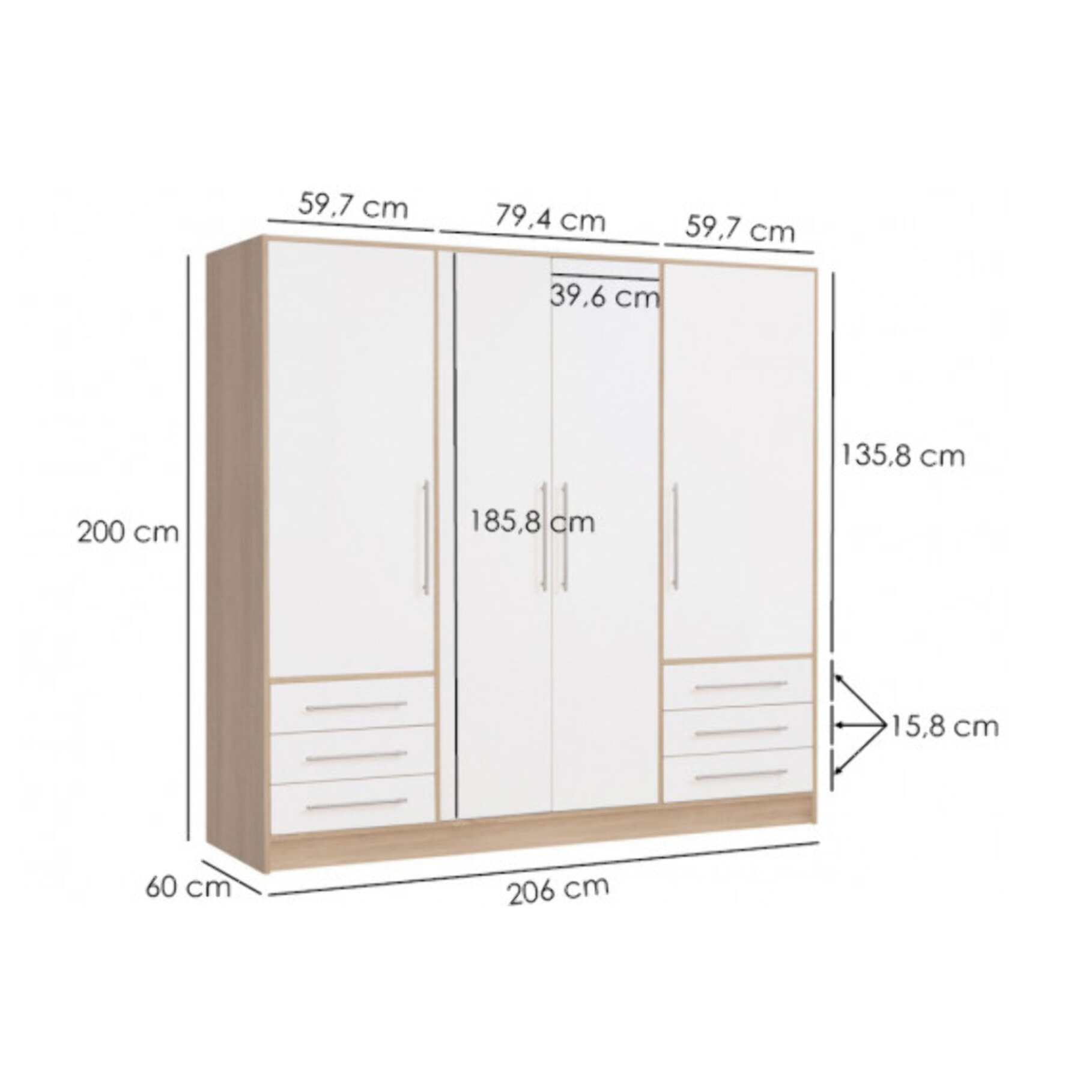 Armoire dressing 4 portes décor blanc et chêne sonoma - VENUS