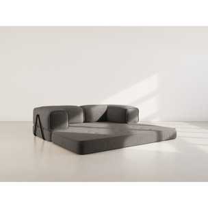Poppy - canapé 3 places convertible en velours côtelé - Gris foncé