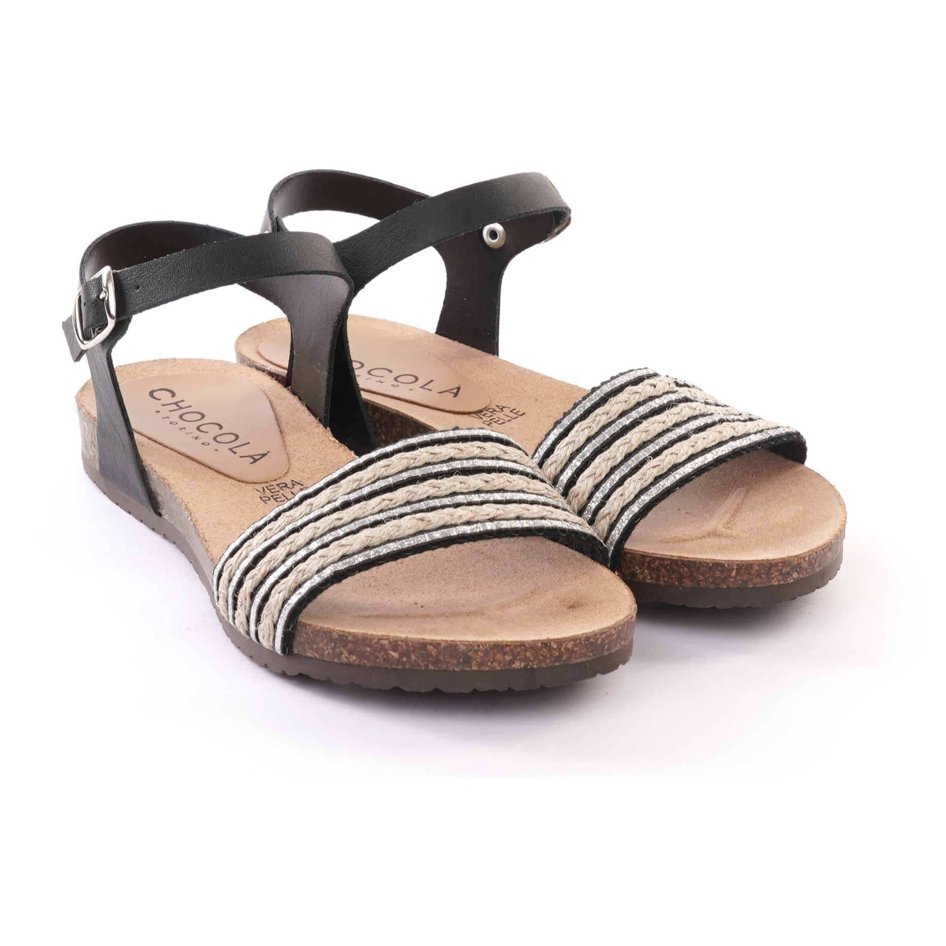 SANDALO BIO FLAT FASCIA CORDA NERO