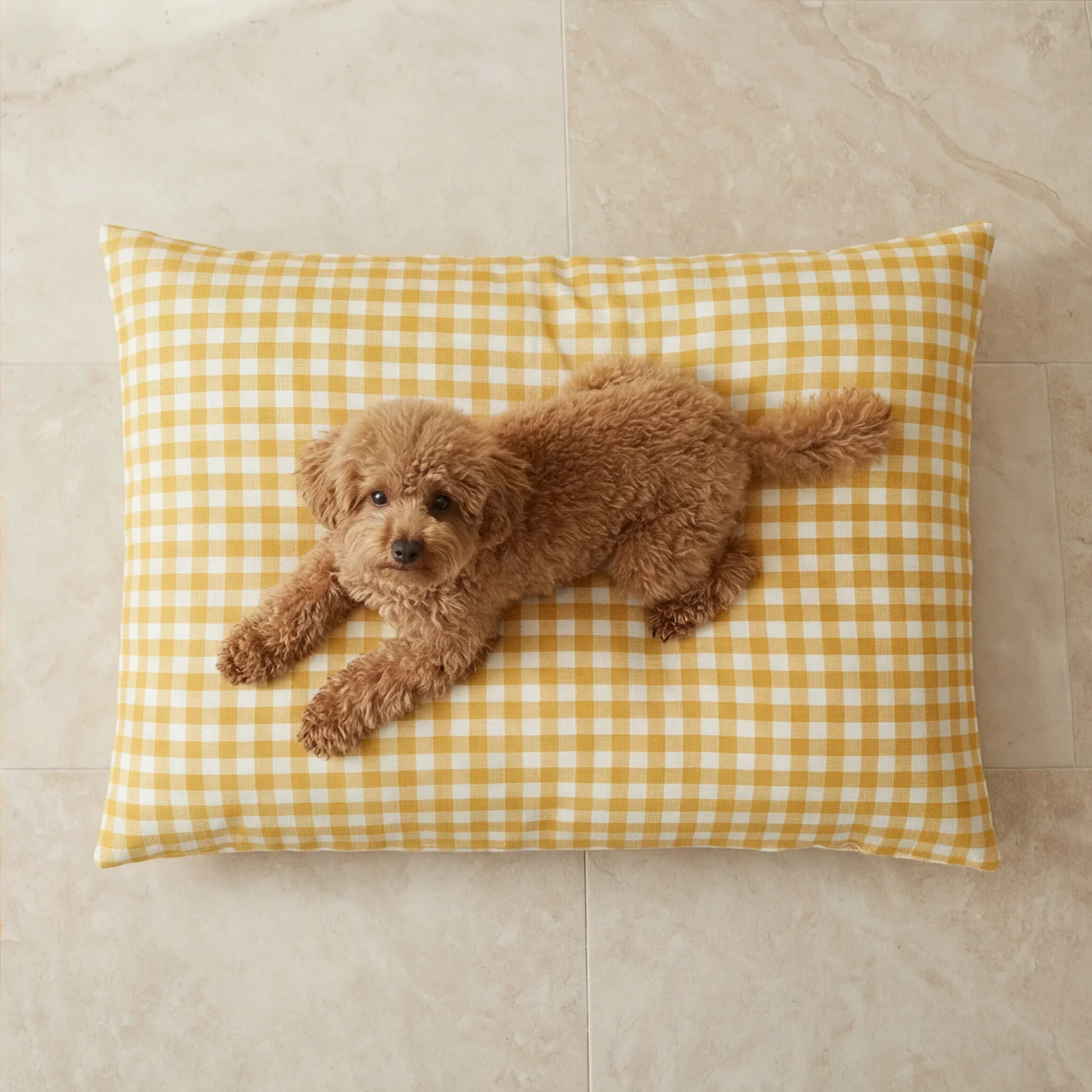 Lit pour animaux déhoussable et antitaches Vichy Jaune