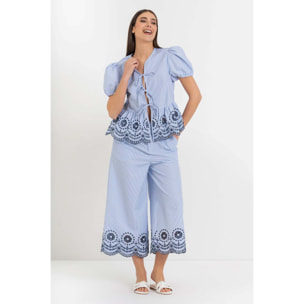 Kocca - Pantaloni da donna a palazzo gessati con orlo ricamato Donna