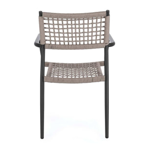 Set di 4 sedie con braccioli BLANES in alluminio antracite e corda beige