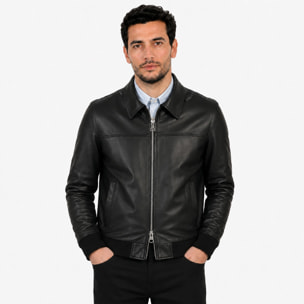 Giubbino in vera pelle di vitello Nero-Slim Fit