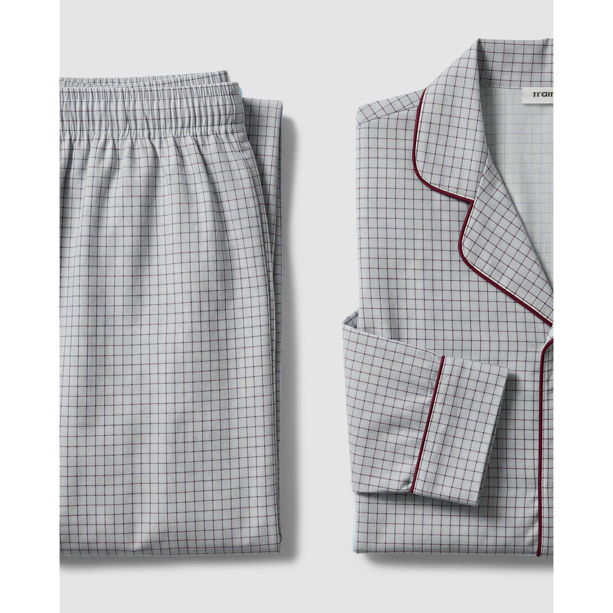 Pijama largo camisero algodón cuadro orena burdeos
