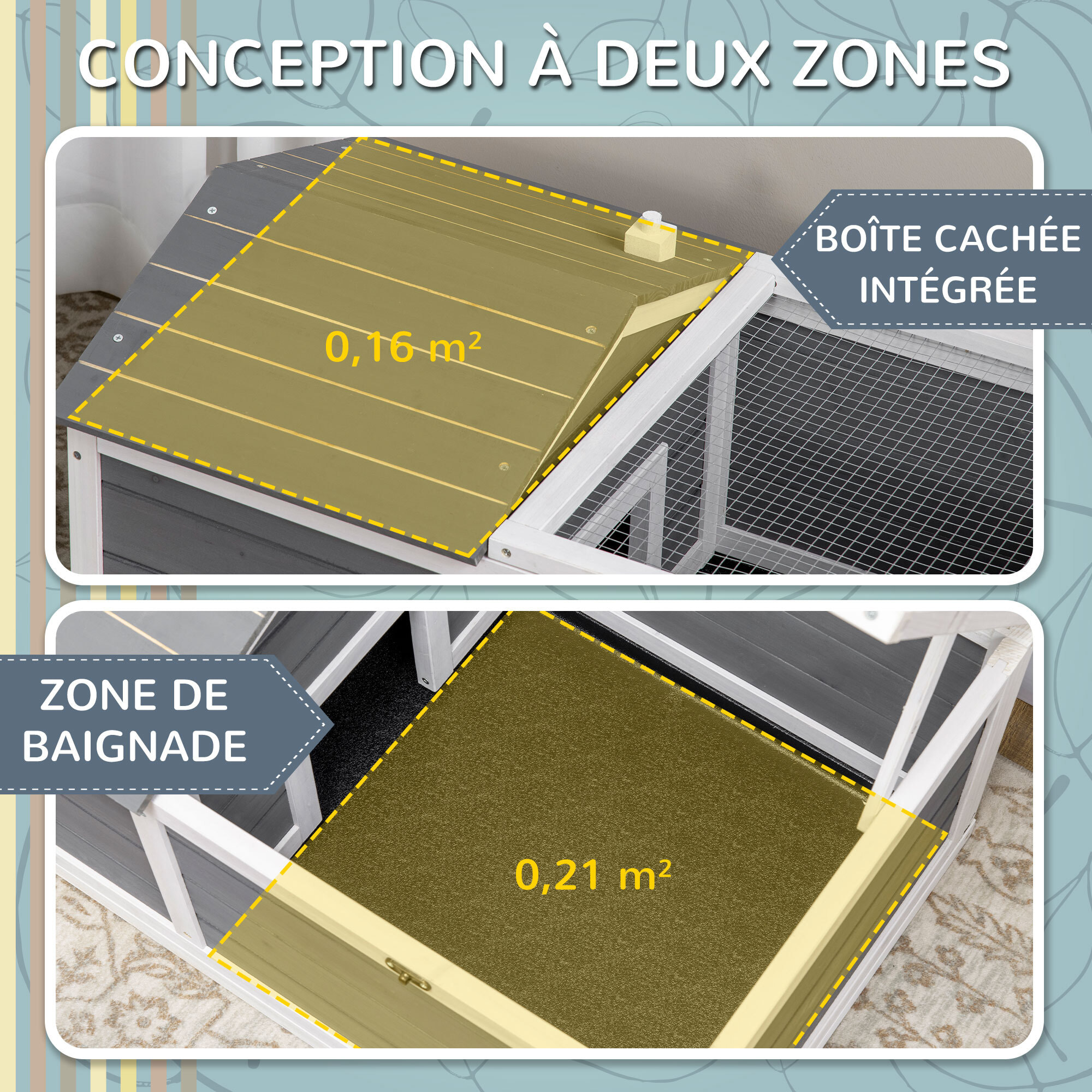 Enclos pour tortue - parc pour tortue - niche, enclos extérieur grillagé, toit ouvrant verrouillable - sapin gris blanc