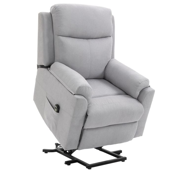 Fauteuil de relaxation électrique - fauteuil releveur inclinable avec repose-pied ajustable et télécommande - tissu aspect lin gris clair