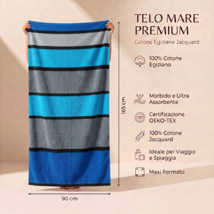Telo mare in spugna jacquard, 90x165 cm, 100% cotone egiziano, morbido e super assorbente, asciugamano spiaggia grande a righe multicolor, resistente e certificato OEKO-TEX, ideale per mare piscina palestra e viaggio