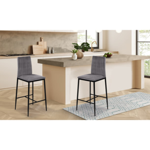 Tabourets de bar glam Jade en velours - Gris anthracite