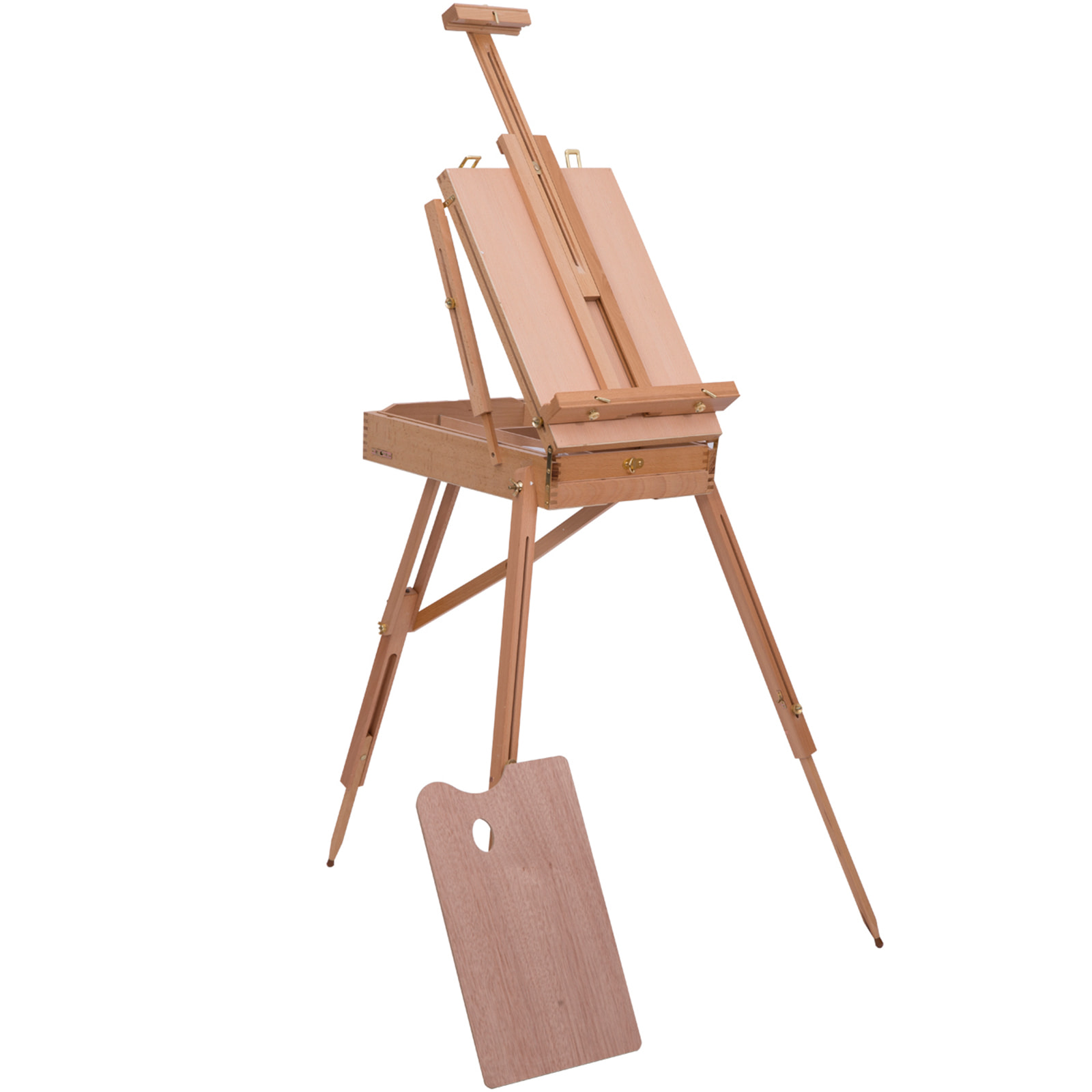 HOMCOM Chevalet d'artiste sur pieds pliable mallette de peinture chevalet avec rangement hauteur réglable  bois de hêtre clair
