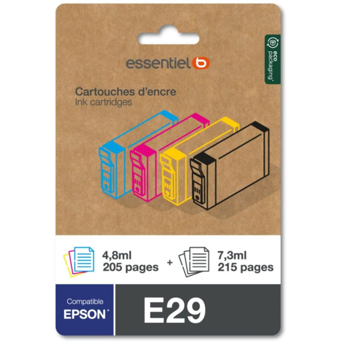 Cartouche d'encre ESSENTIELB E29 Noir + 3 couleurs