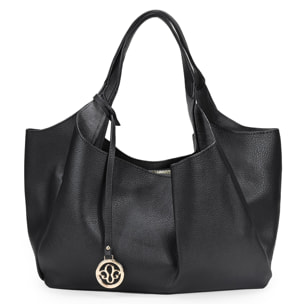 Bolso de hombro negro con tres compartimentos