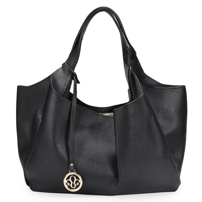 Bolso de hombro negro con tres compartimentos