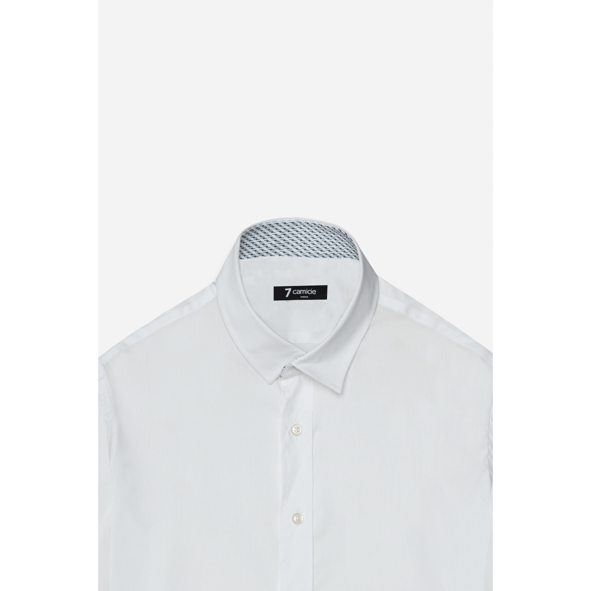 Camicia Uomo 1 Bottone Italiano Slim Popeline Stretch Unito Bianco