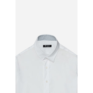 Camicia Uomo 1 Bottone Italiano Slim Popeline Stretch Unito Bianco