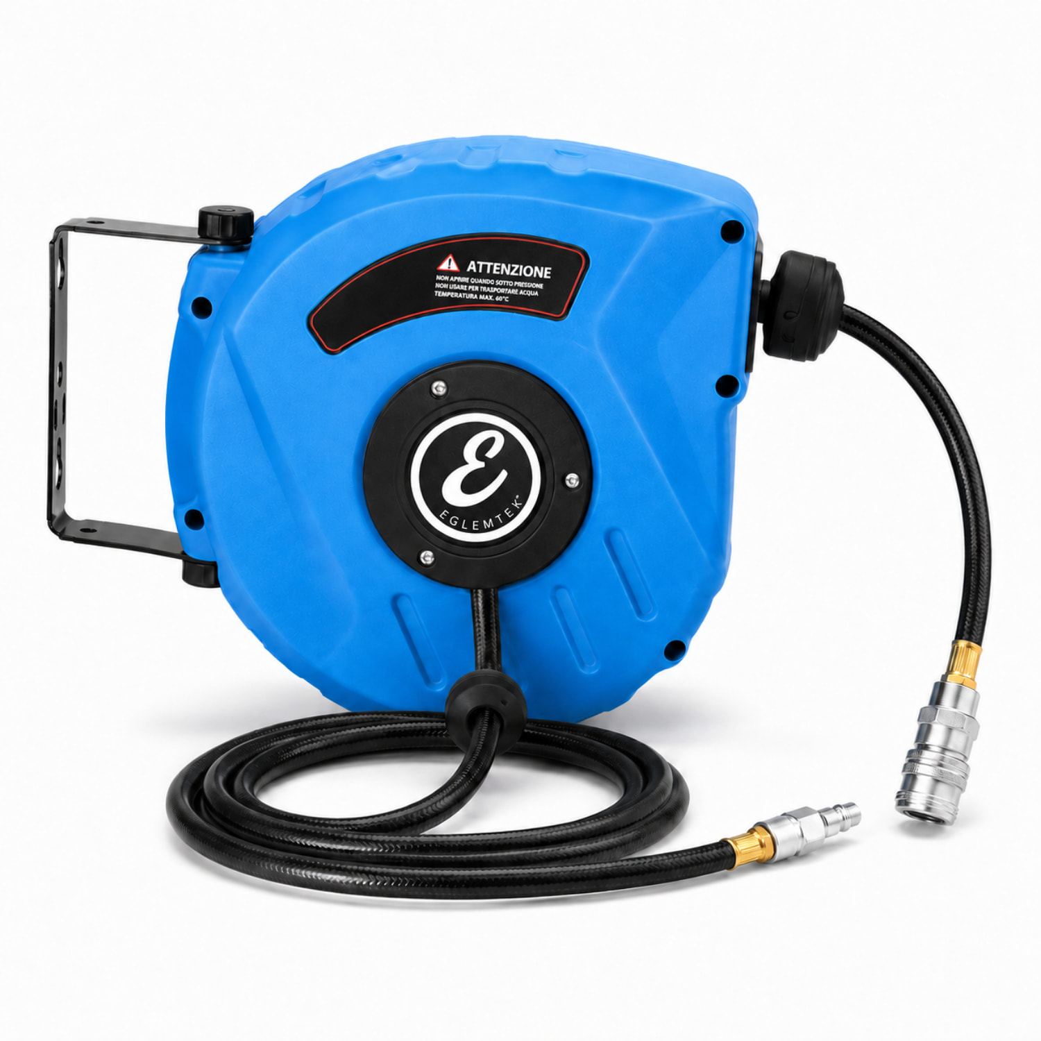 Avvolgitubo Aria Compressa Tubo Professionale Attacco 1/4" Fissaggio Parete Muro Sistema Blocco Automatico Riavvolgitore Pressione 24 Bar 10 + 1 Mt